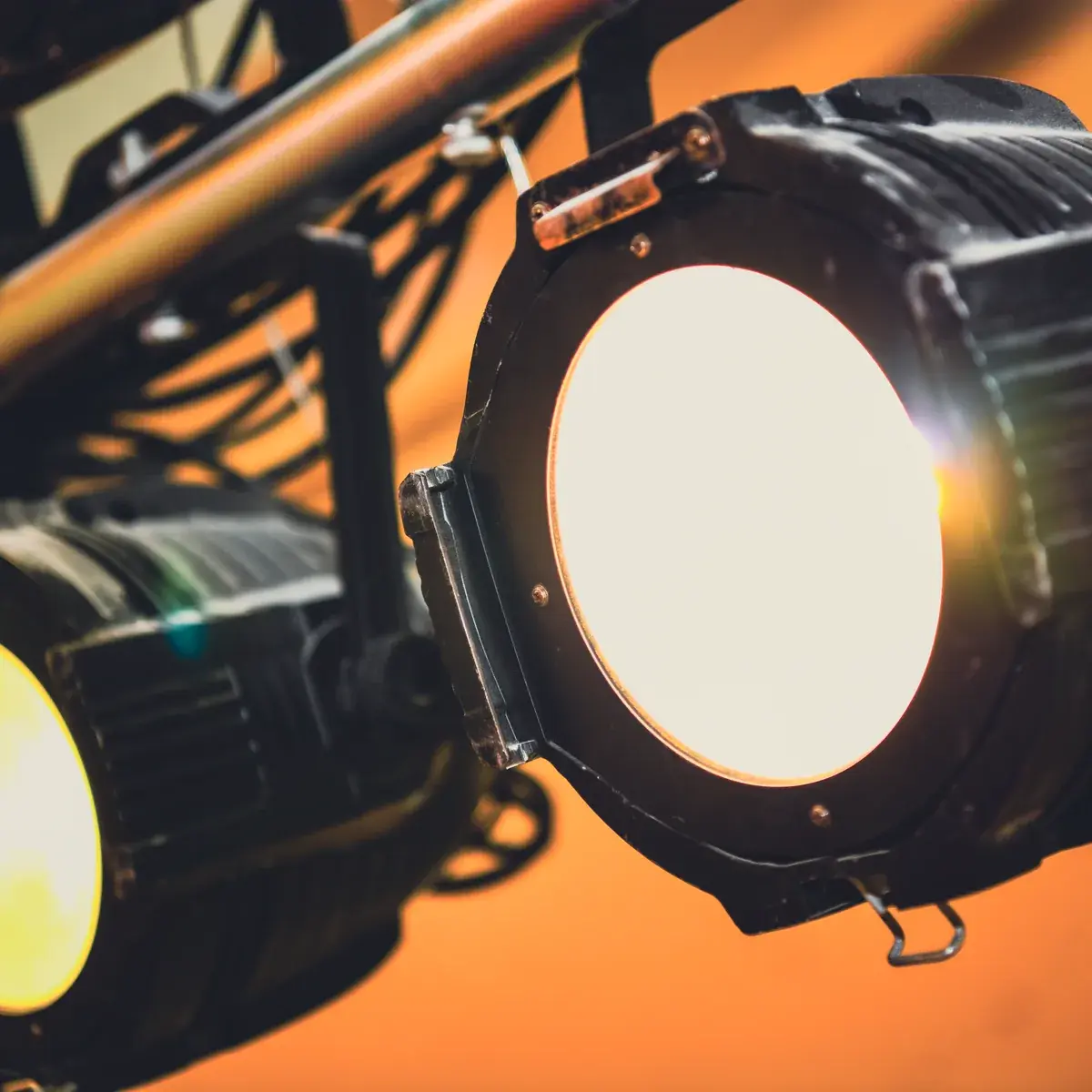 Close-up of a professional stage lighting fixture